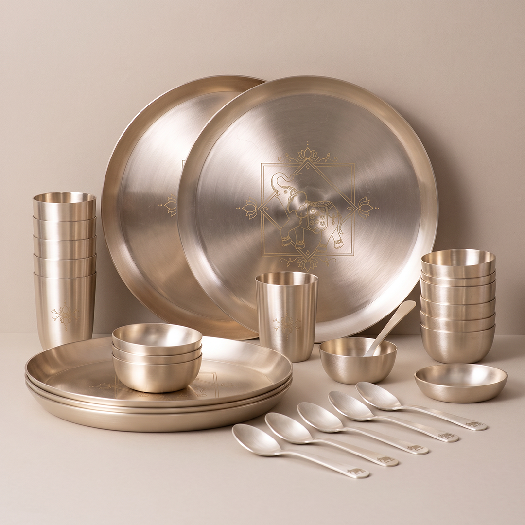 Elephant Motif 36-piece kansa dinner set