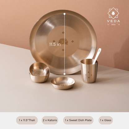 Peacock Motif • Pure & Authentic Kansa Dinner Set • Matte Finish • 100% Lead Free (कांसे का डिनर सेट)