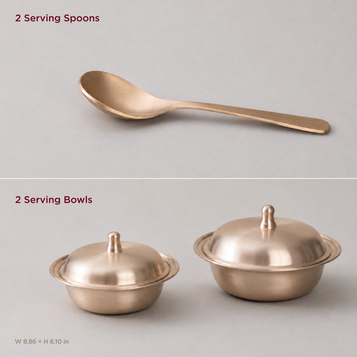Pure Kansa Serving Bowls with Spoons - Set of 2 • Matte Finish • 100% Lead Free (कांसे का सर्विंग बाउल) | Total Weight: ~3 kg