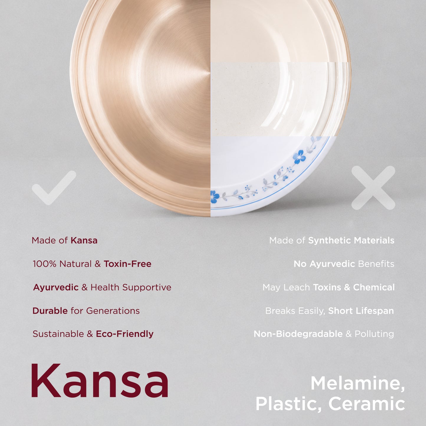 Pure Kansa Serving Bowls with Spoons - Set of 2 • Matte Finish • 100% Lead Free (कांसे का सर्विंग बाउल) | Total Weight: ~3 kg