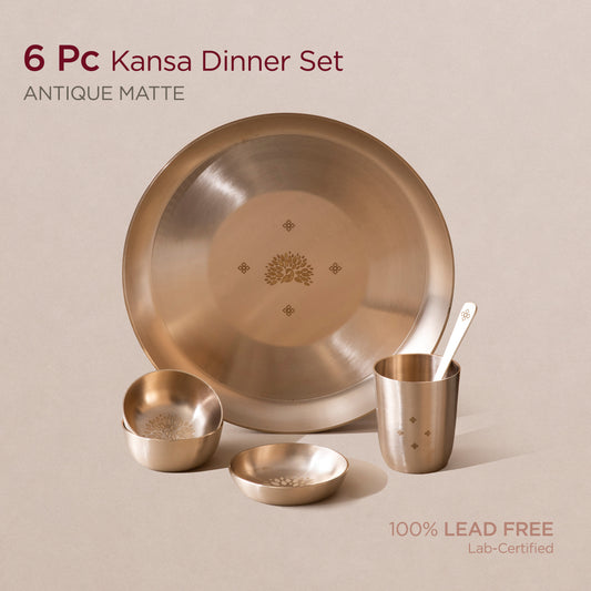 Peacock Motif • 11.5" Kansa Dinner Set • Matte Finish • Thali Size - 11.5" • 100% Lead Free (कांसे का डिनर सेट)