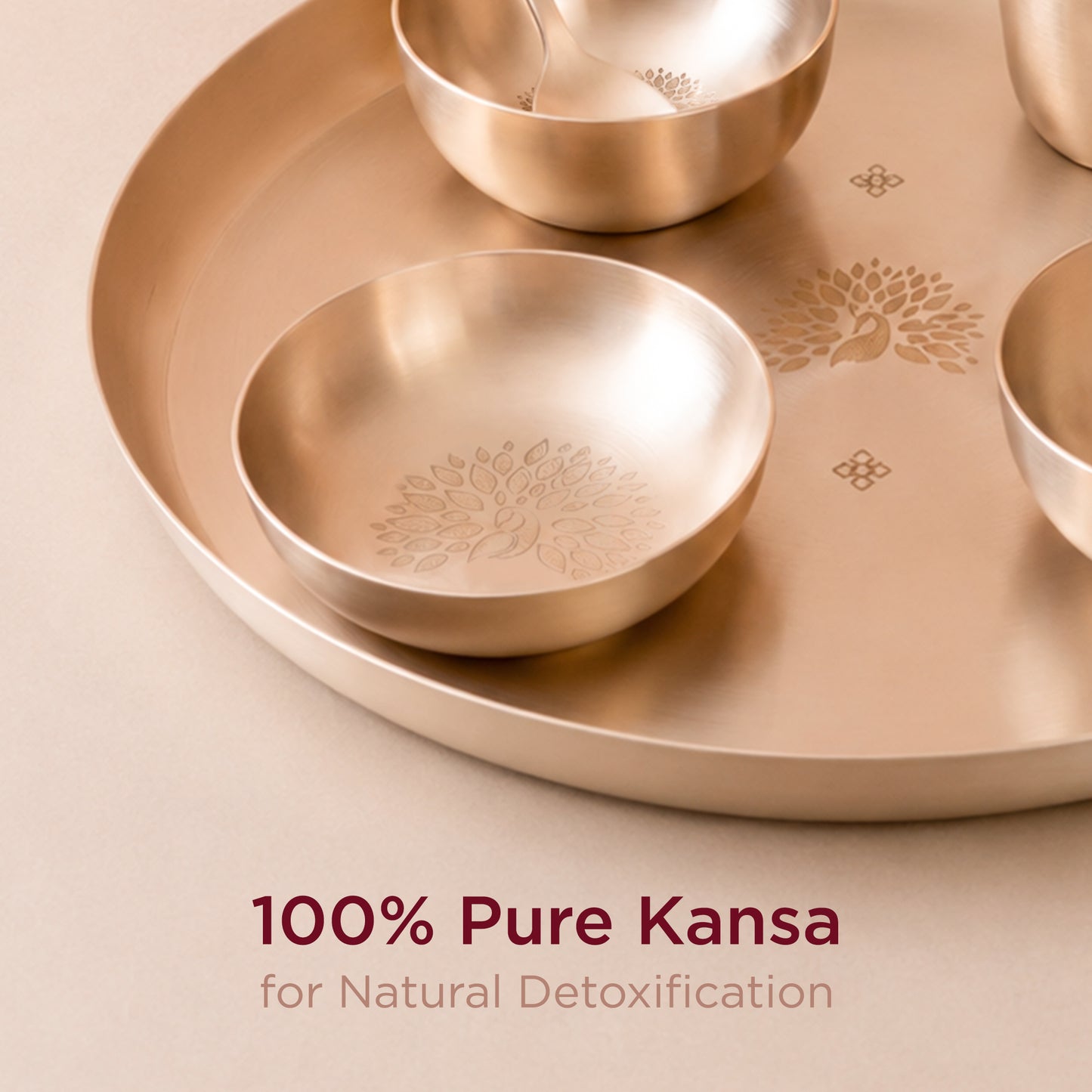 Peacock Motif • 6 Pcs 11.5" Kansa Dinner Set • Matte Finish • Thali Size - 11.5" • 100% Lead Free (कांसे का डिनर सेट)