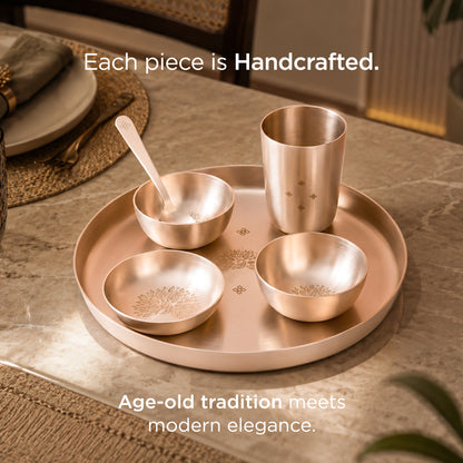 Peacock Motif • 11.5" Kansa Dinner Set • Matte Finish • Thali Size - 11.5" • 100% Lead Free (कांसे का डिनर सेट)