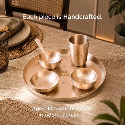Peacock Motif • 6 Pcs 11.5" Kansa Dinner Set • Matte Finish • Thali Size - 11.5" • 100% Lead Free (कांसे का डिनर सेट)