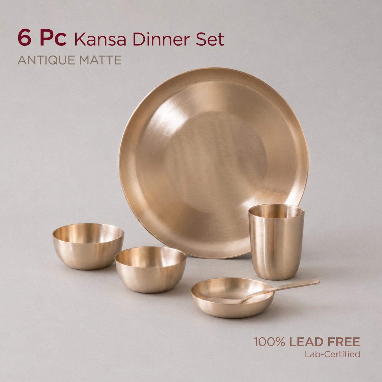11.5" Kansa Dinner Set • Matte Finish • Thali Size - 11.5" • 100% Lead-Free (कांसे का डिनर सेट)