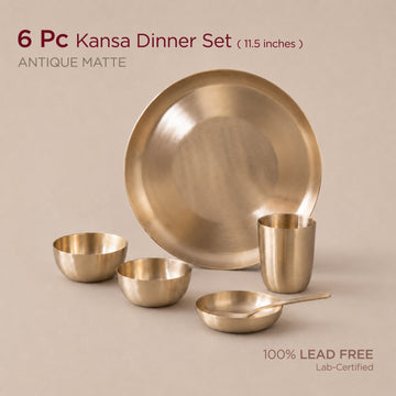 11.5" Kansa Dinner Set • Matte Finish • Thali Size - 11.5" • 100% Lead-Free (कांसे का डिनर सेट)