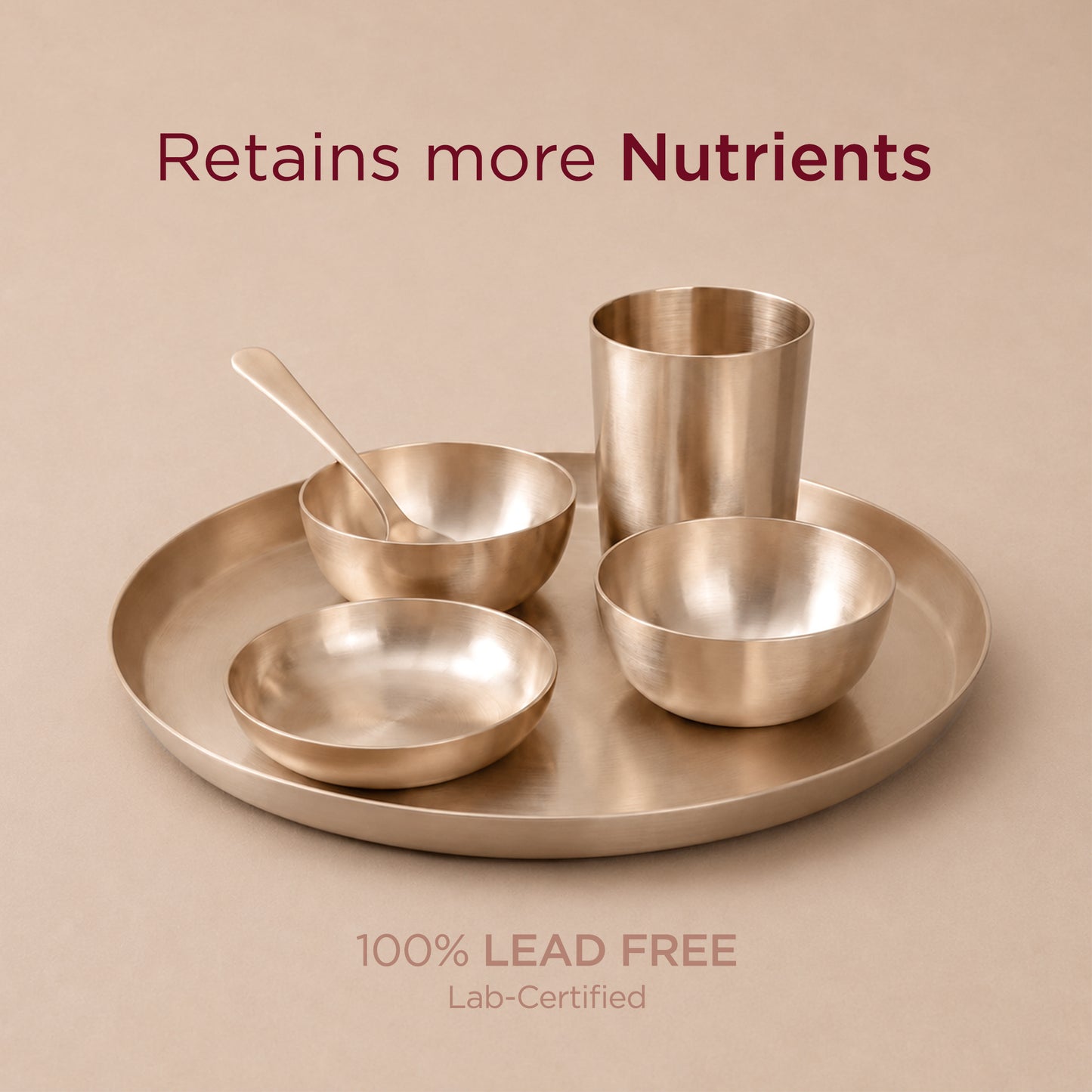 11.5" Kansa Dinner Set • Matte Finish • Thali Size - 11.5" • 100% Lead-Free (कांसे का डिनर सेट)