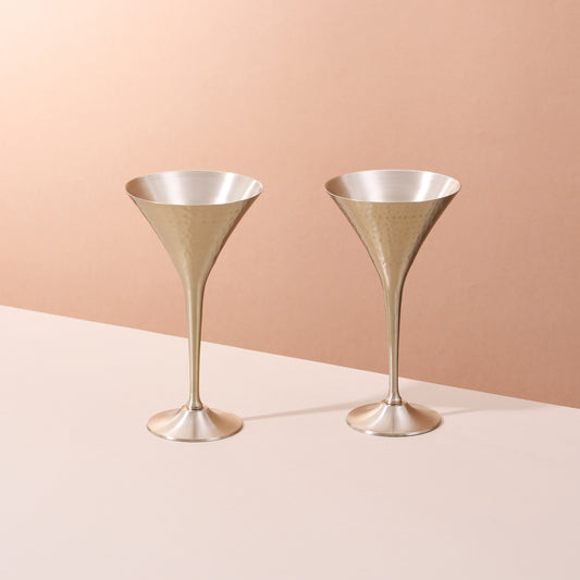 Handcrafted Brass Martini Glass with Tin Lining, Set of 2