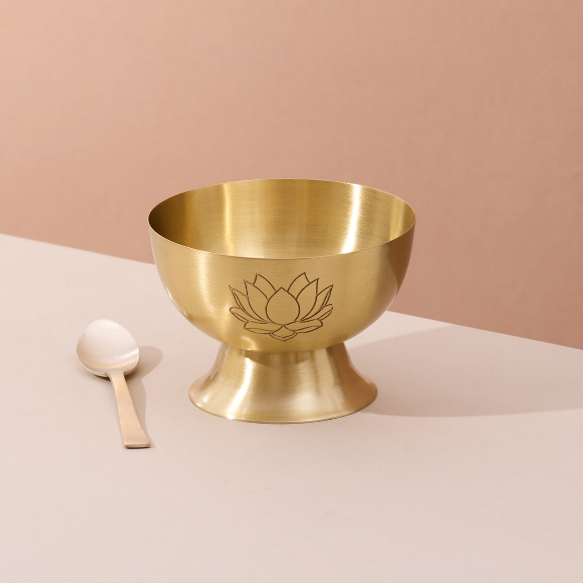 Brass Lotus Dessert Bowls with Spoons detail