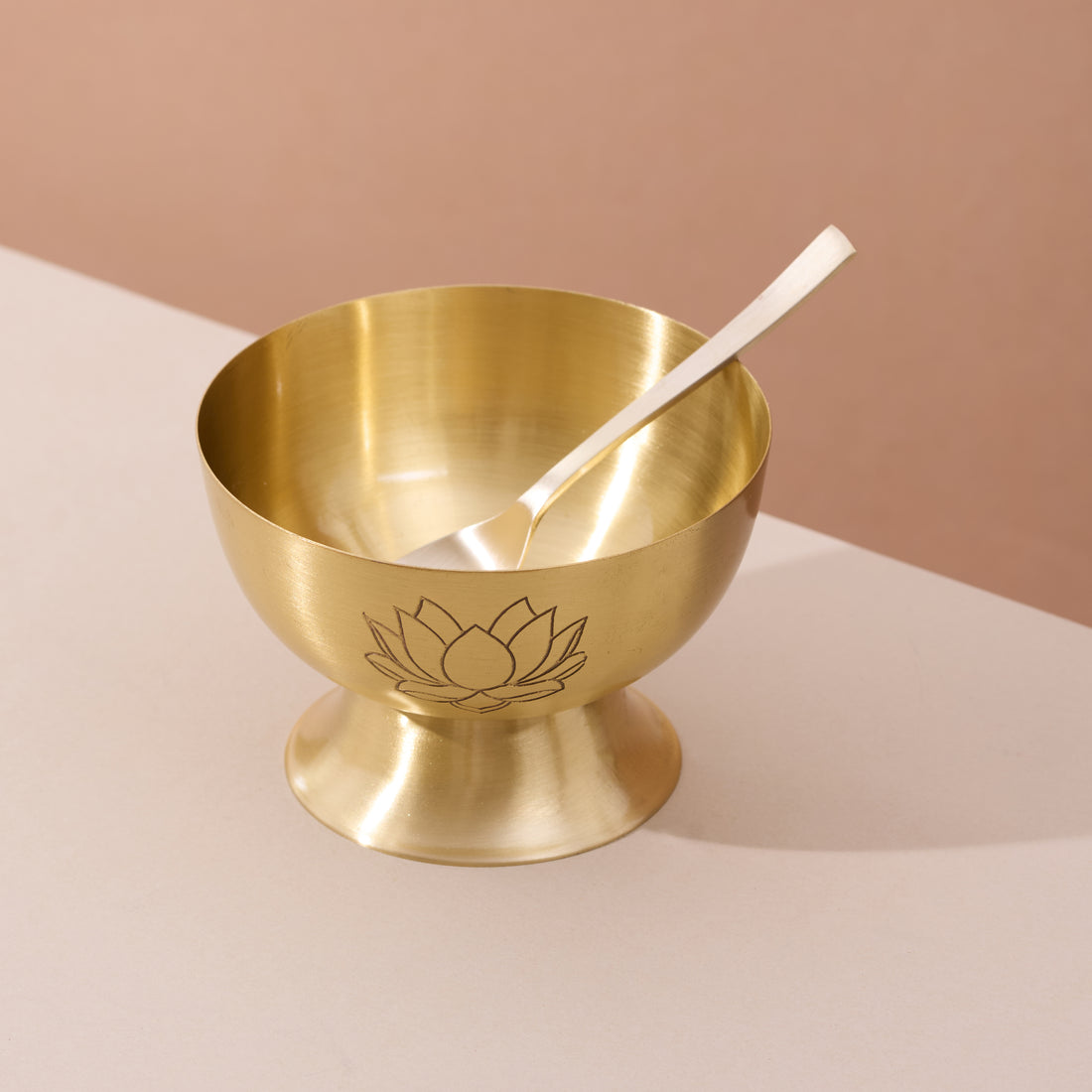 Brass Lotus Dessert Bowls with Spoons