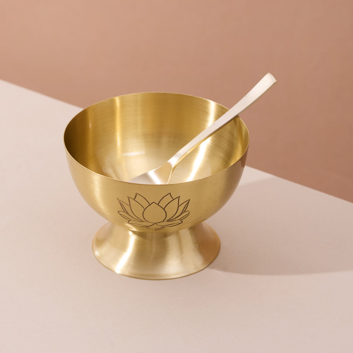 Brass Lotus Dessert Bowls with Spoons