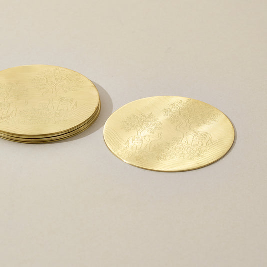 Handcrafted Brass Coaster Set – Traditional Indian Motifs (Set of 4)