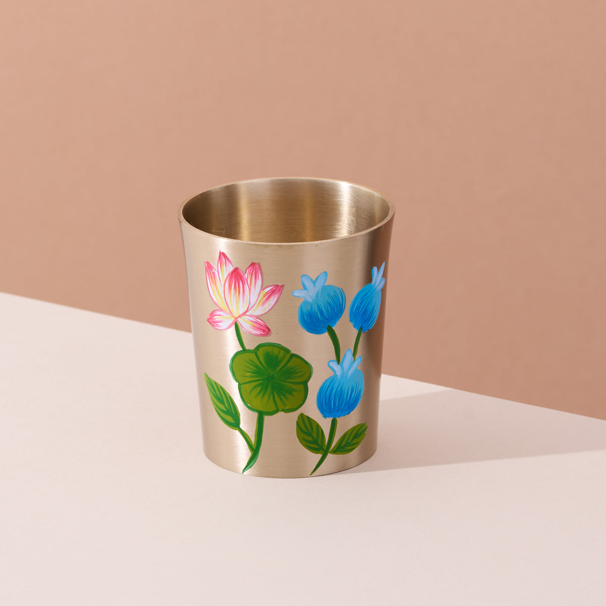 Hand-painted kansa dinner set – Lotus & Blue Blossom