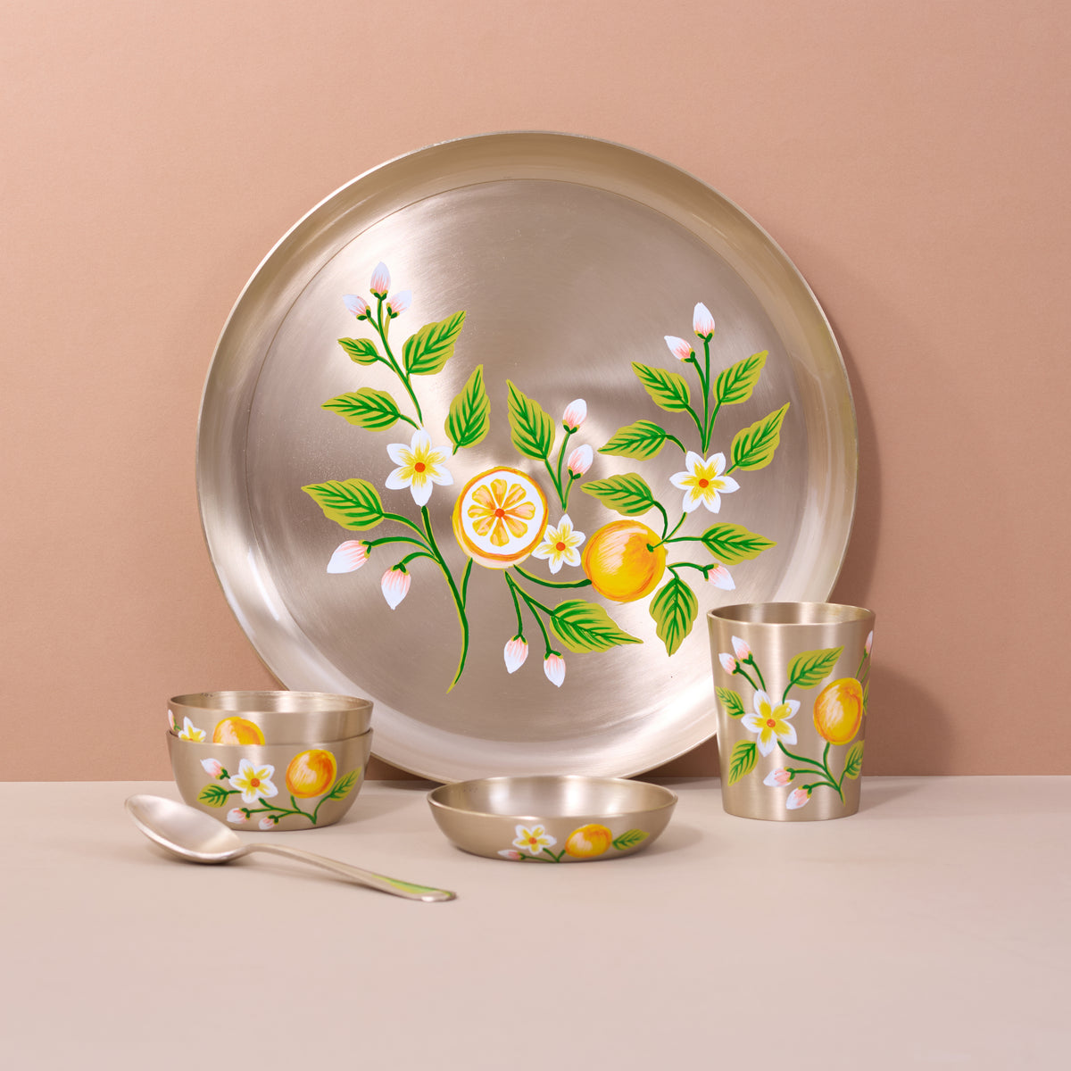 Hand-painted kansa dinner set – Citrus