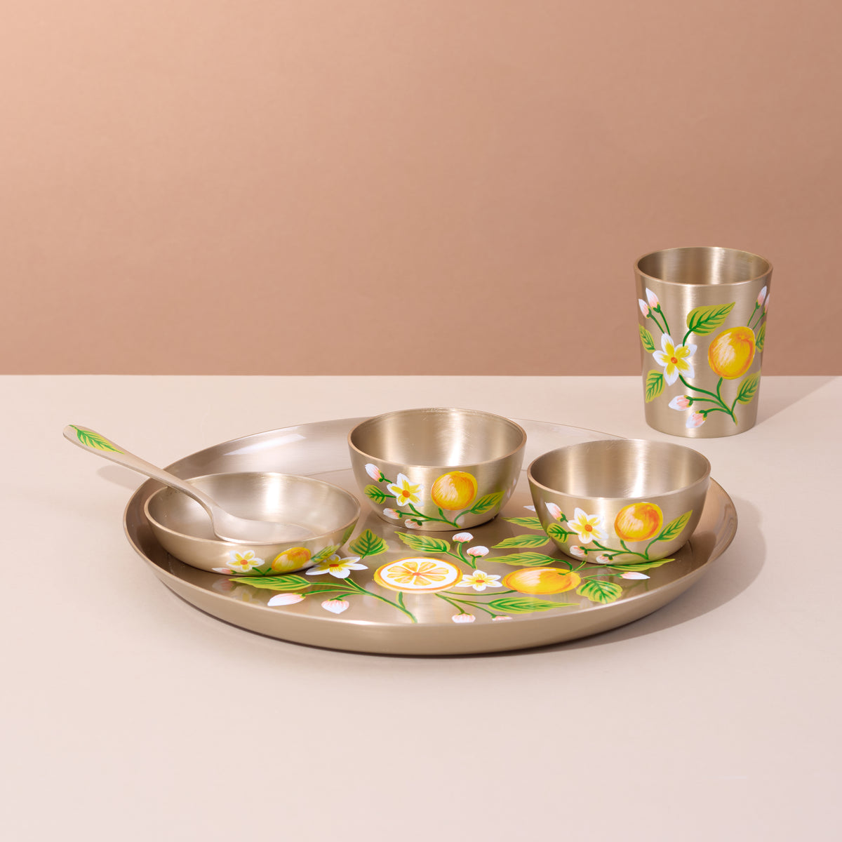 Hand-painted kansa dinner set – Citrus