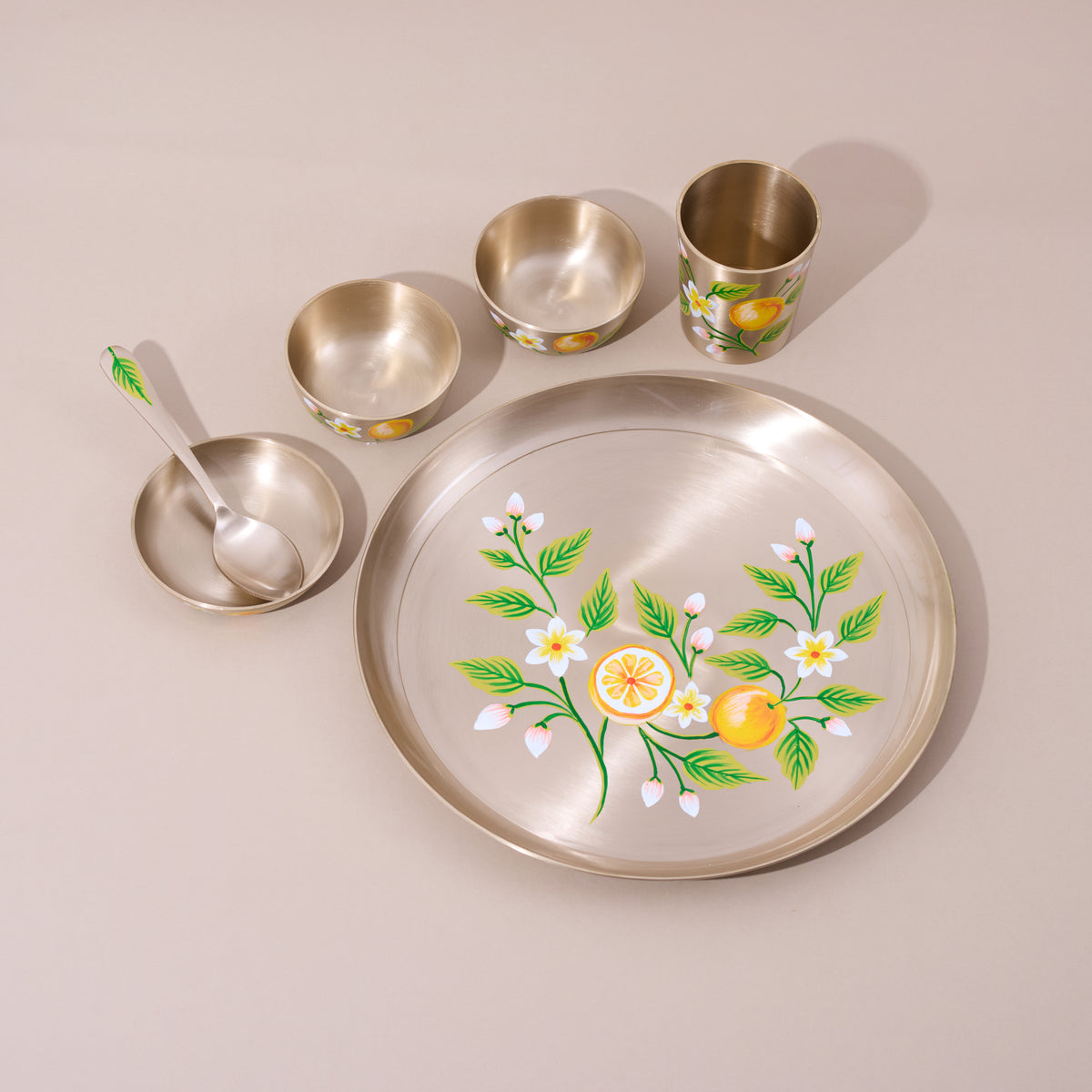 Hand-painted kansa dinner set – Citrus