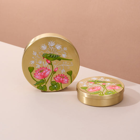 Handcrafted Brass Hand-Painted Storage Box Set (Available in 4" & 6")