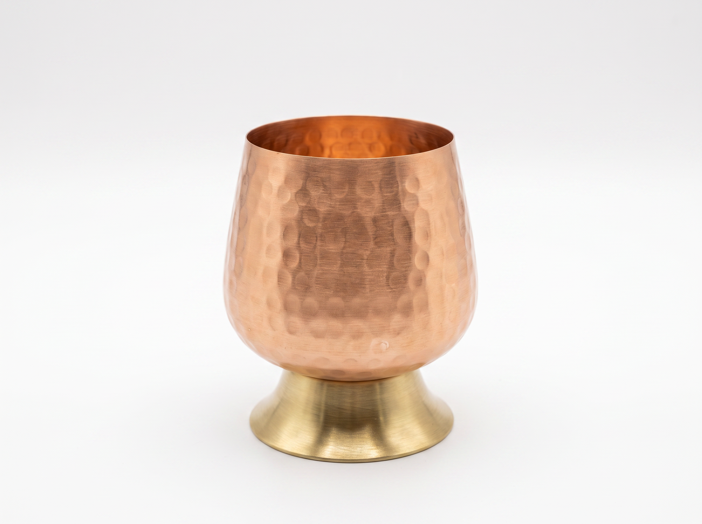Handcrafted Hammered Copper Goblet with Brass Base