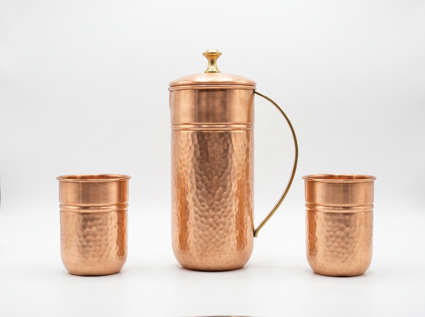 Handcrafted Hammered Copper Jug & Tumbler Set