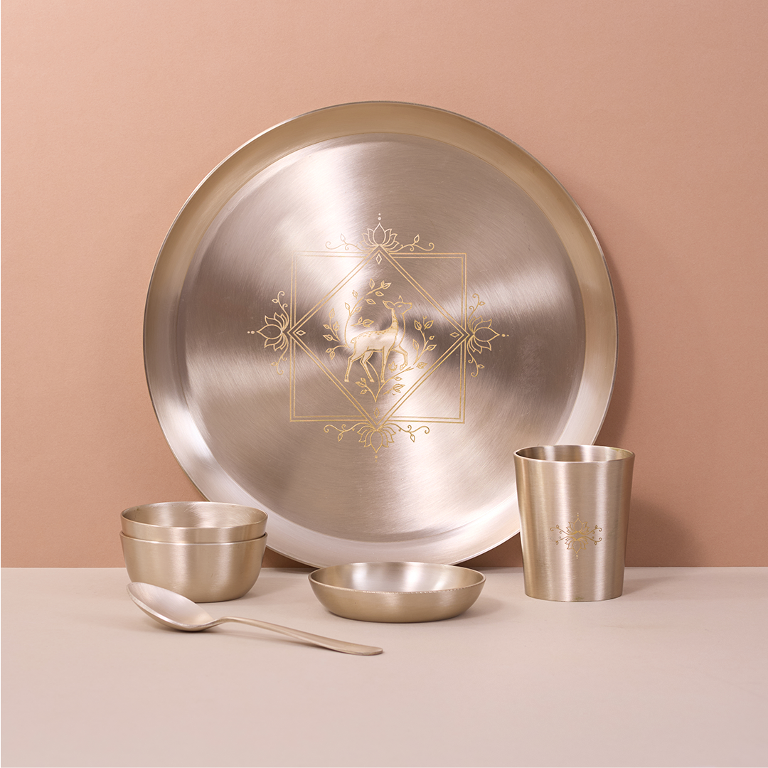 Deer Motif 6-piece kansa dinner set