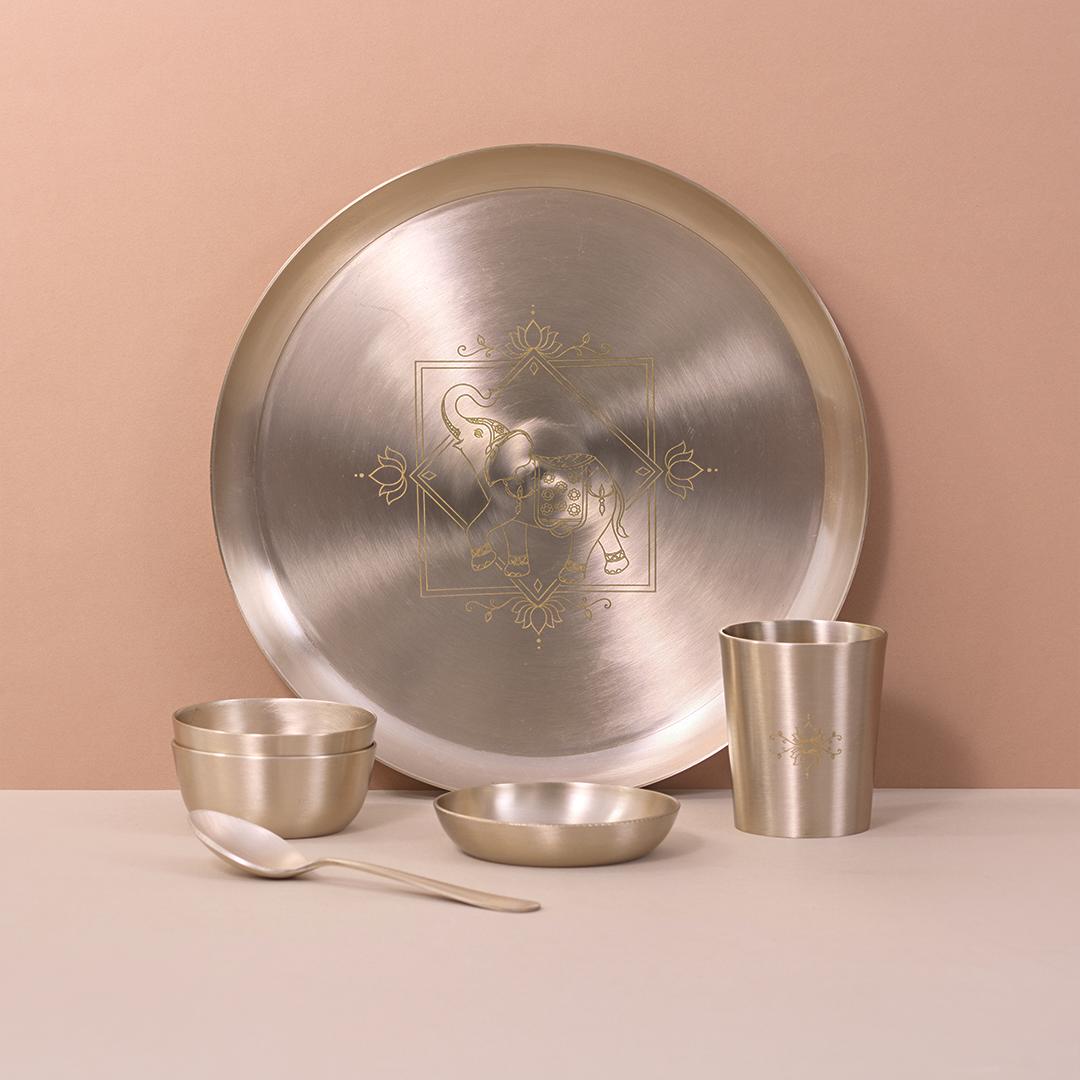 Elephant Motif 6-piece kansa dinner set