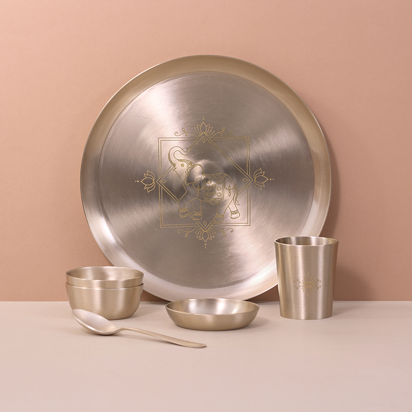 Elephant Motif 6-piece kansa dinner set