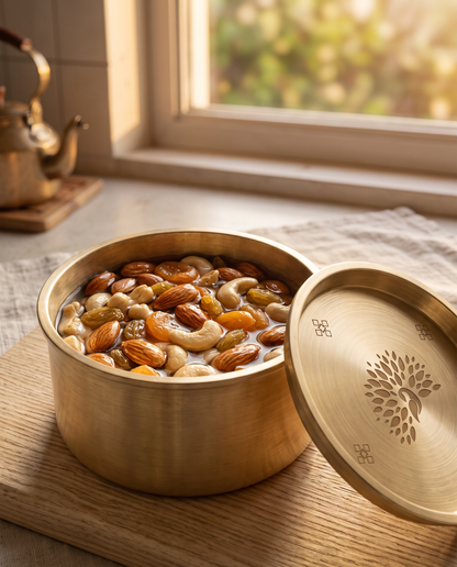 Handcrafted Brass Dry Fruit Soaking Bowl with Lid