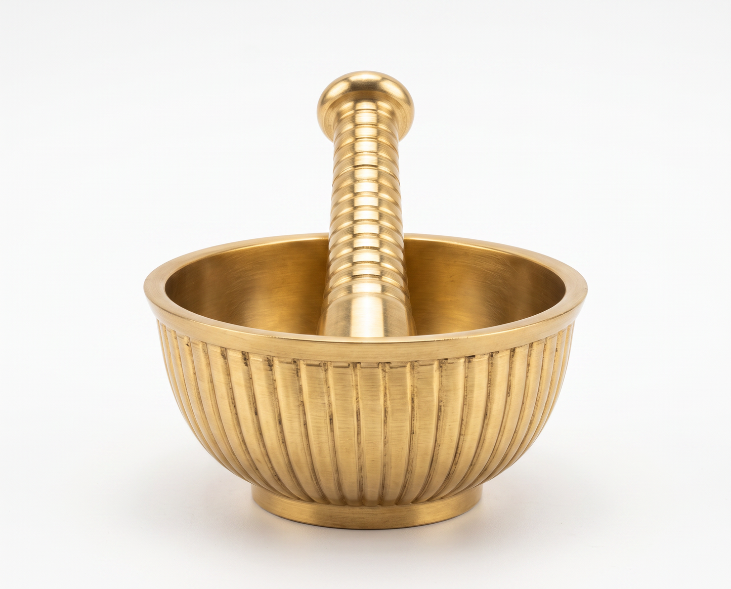 Handcrafted Ribbed Brass Mortar & Pestle (Kutni) – Traditional Spice Grinder