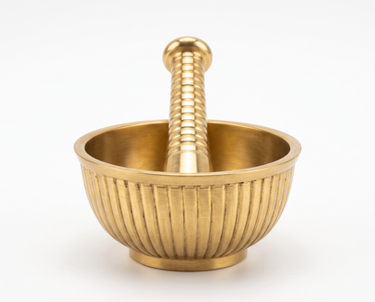 Handcrafted Ribbed Brass Mortar & Pestle (Kutni) – Traditional Spice Grinder