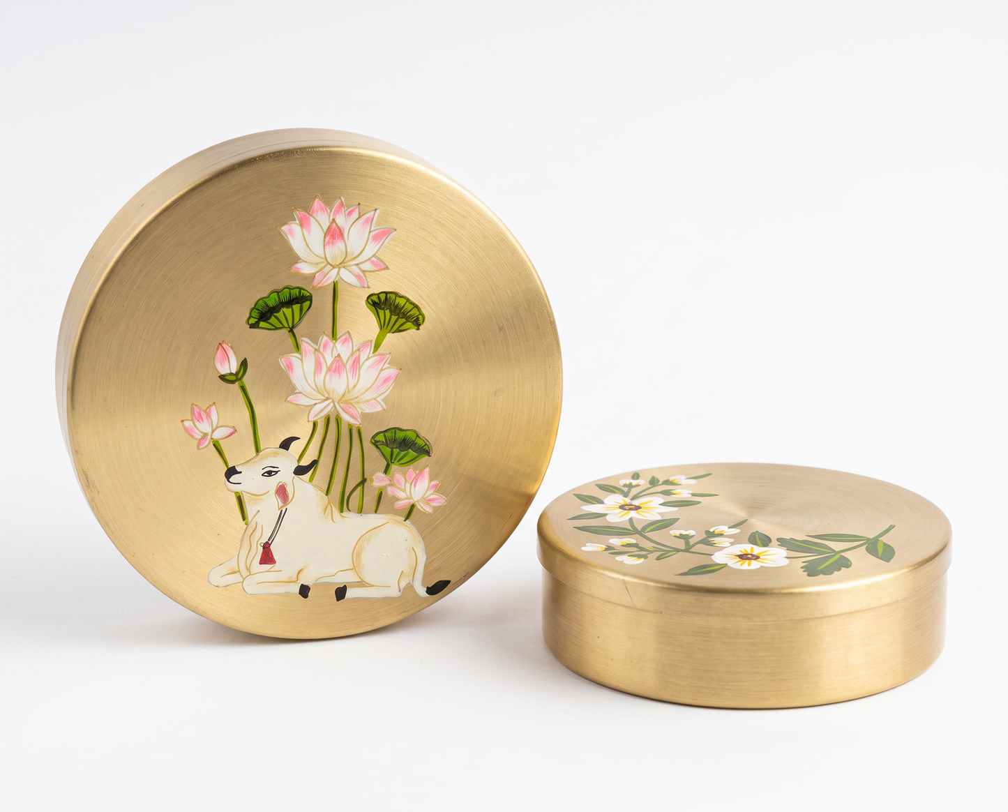 Handcrafted Brass Hand-Painted Storage Box (Available in 4" & 5")
