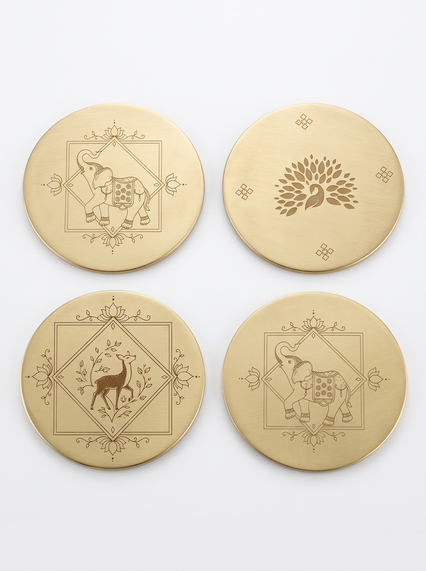 Handcrafted Brass Coaster Set – Traditional Indian Motifs