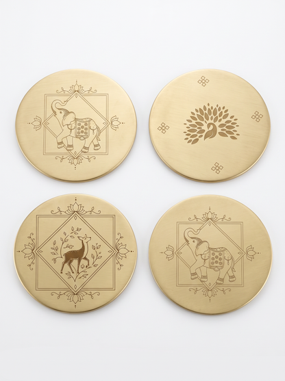 Handcrafted Brass Coaster Set – Traditional Indian Motifs