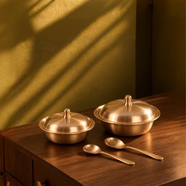Brass Lotus Dessert Bowls, Set of 2